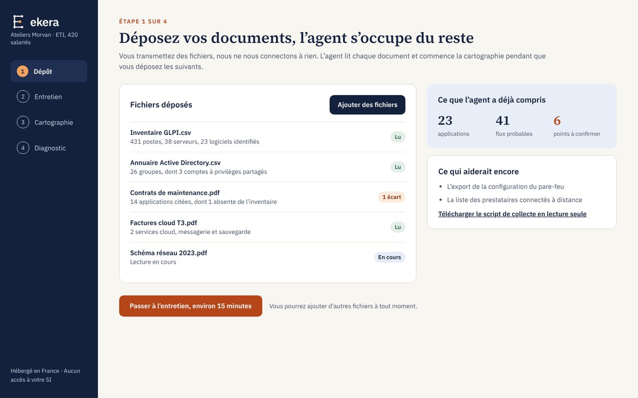 Écran Ekera : dépôt des documents, données fictives